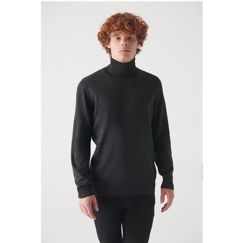 Avva Men's Anthracite Full Turtleneck Wool Blended Standard Fit Normal Cut Knitwear Sweater Slike