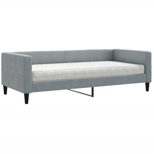  Dnevni krevet s madracem svjetlosivi 90 x 190 cm od tkanine Slike