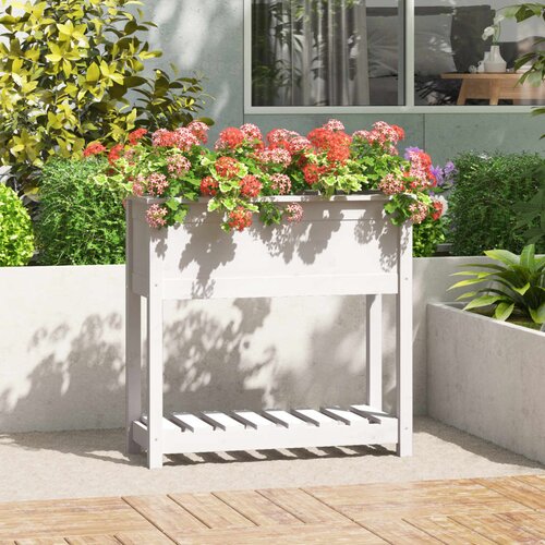 VidaXL Visoka greda s polico bela 82,5x34,5x81 cm trdna borovina Slike