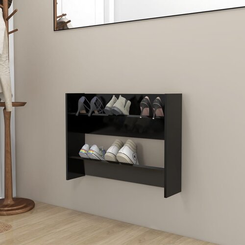 vidaXL Stenska omara za čevlje črna 80x18x60 cm iverna plošča Cene