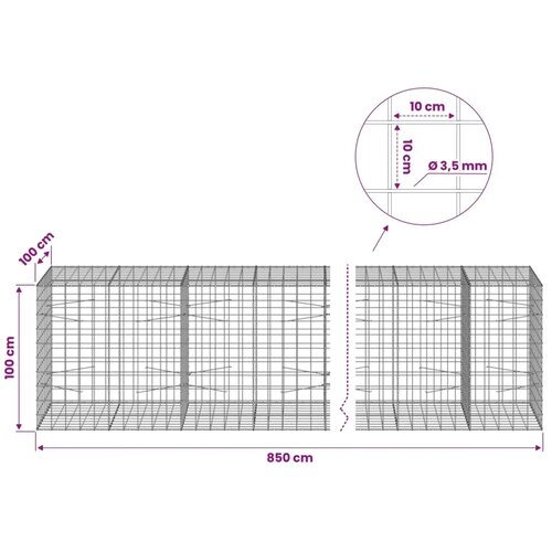  Gabion s žicom debljine 3 5 mm i mrežom 10x10 cm 850x100x100 cm - 100 cm 100 cm 850 cm Slike