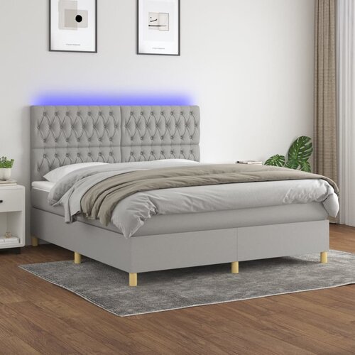 VidaXL Krevet box spring s madracem LED svjetlosivi 180x200 cm tkanina Slike