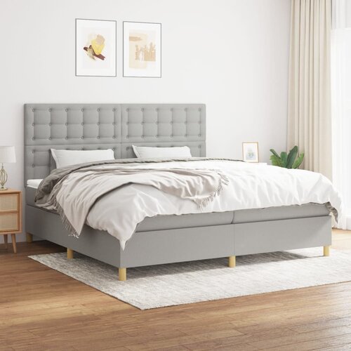VidaXL Krevet s oprugama i madracem svjetlosivi 200 x 200cm od tkanine Slike