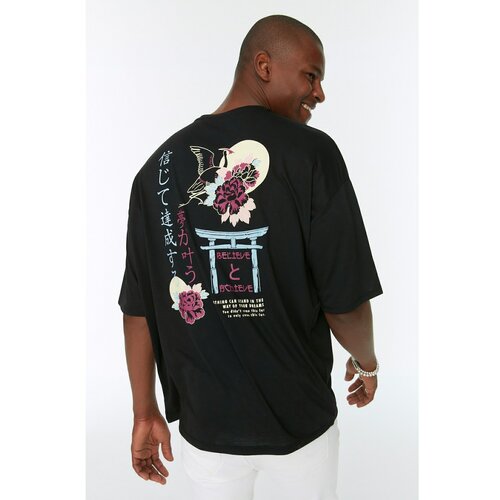 Trendyol Black Men's Oversize Fit Crew Neck Short Sleeve Printed T-Shirt Slike