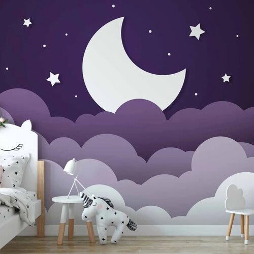 Foto tapeta - Moon dream - clouds in a purple sky with stars for children 500x350 Vodootporna Cene