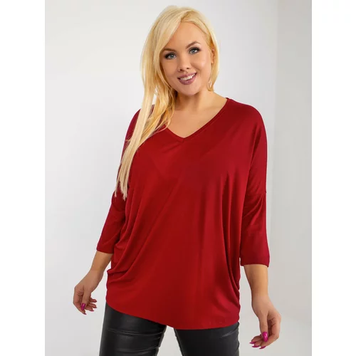 Fashion Hunters Basic burgundy plus size viscose blouse for everyday wear