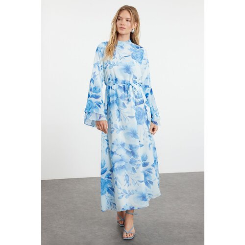 Trendyol Blue Lined Woven Chiffon Floral Pattern Dress Slike