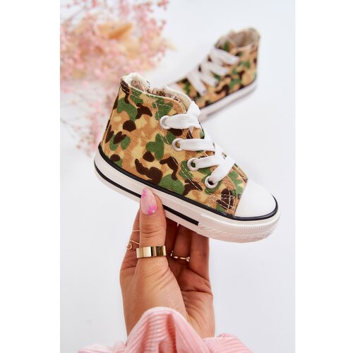 Kesi Children's High Sneakers With A Zipper Beige and green Filemon Slike