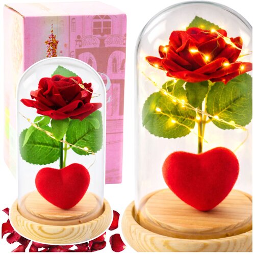 Eternal Rose in Dome with LED Lighting Red with Heart 14x8cm Cene