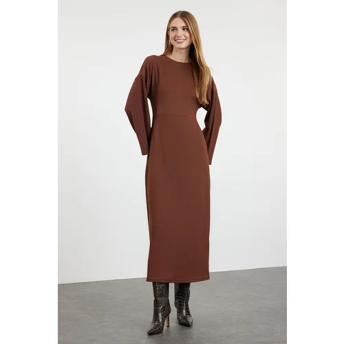 Trendyol Brown Unlined Plain Knitted Wrap Hijab Dress