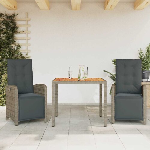  3-dijelni bistro set od poliratana s jastucima sivi Siva 90 cm table length Cene