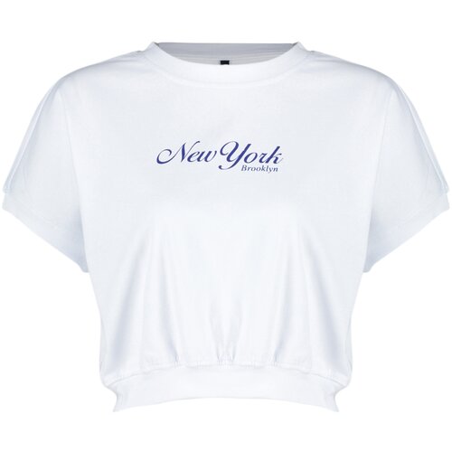 Trendyol White 100% Cotton Premium Motto Printed Knitted T-Shirt Cene