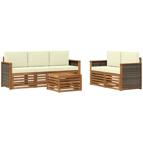  Set vanjskih sofa 6 kom. Prirodna i krem Čvrsto drvo akacije Slike