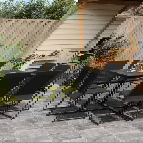 The Living Store Vrtna jedilna garnitura 9-delna črna tekstilen - Vrtna Jedilna Garnitura, (21671993) Cene