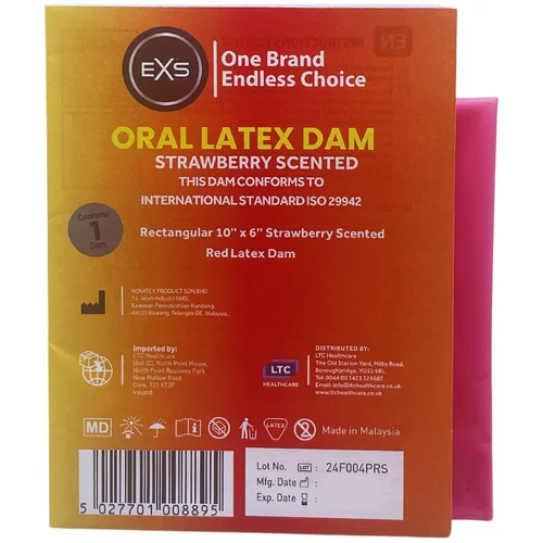 EXS Oral Latex Dams Flavoured Strawberry 1pc