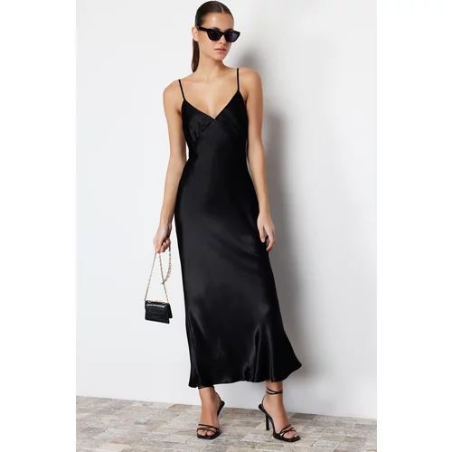 Trendyol Black Straight Cut Strap Maxi Woven Dress