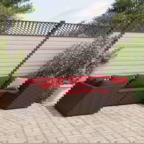 vidaXL 6-dijelna vrtna garnitura s jastucima smeđa od poliratana Cene