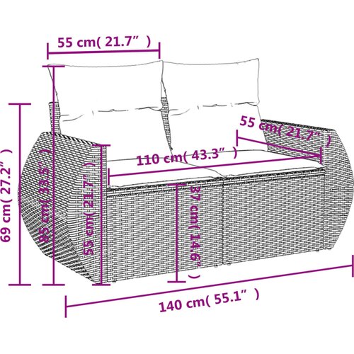  10-dijelni set vrtnih sofa s jastucima bež od poliratana 70 x 62 x 69 cm Slike