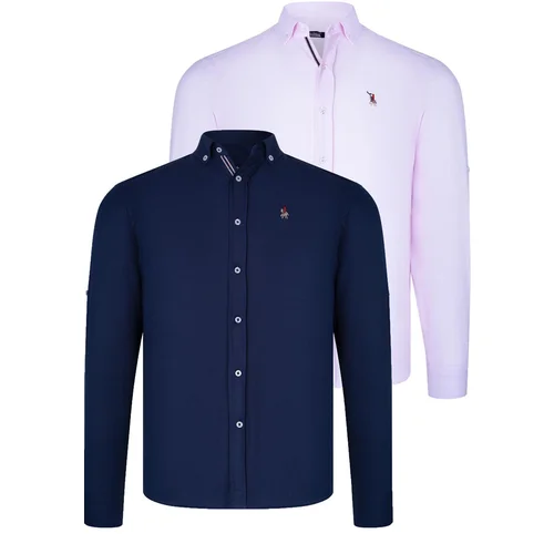 Dewberry DUAL SET G674 MENS SHIRT-NAVY BLUE-PINK