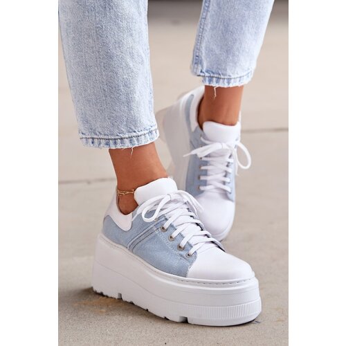 Zazoo Leather Sneakers On Massive Platform Denim White Lewski 3586 Slike
