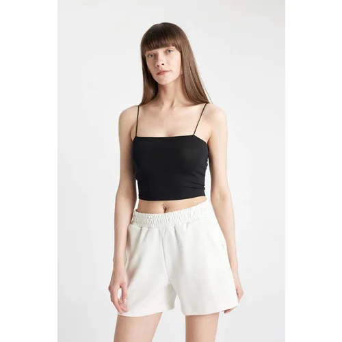 Defacto Fall In Love Rope Strap Crop Cotton Black Undershirt