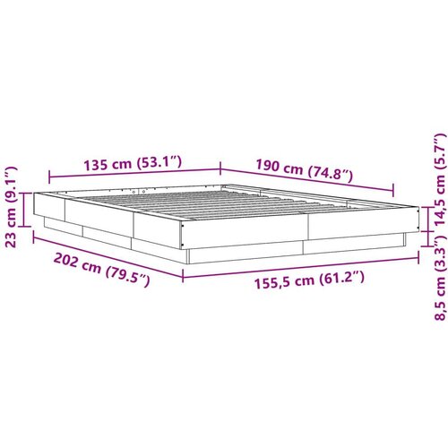 VidaXL Okvir za krevet boja hrasta 135x190 cm od konstruiranog drva Slike