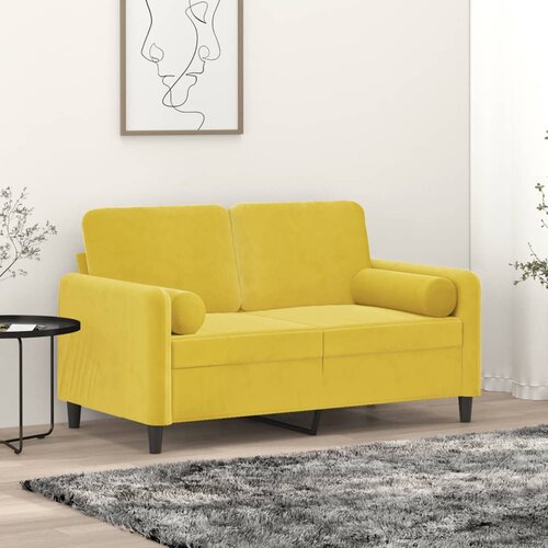 vidaXL Kavč dvosed z okrasnimi blazinami rumen 120 cm žamet Cene