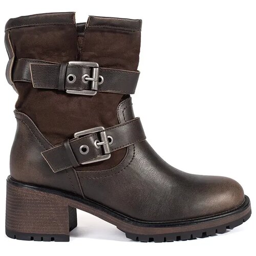Shelvt Brown women's heeled ankle boots with buckles Cene