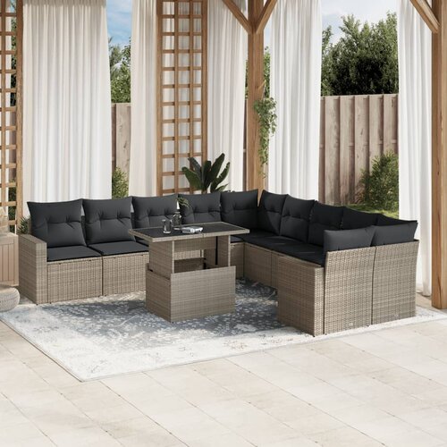 VidaXL 11-dijelni set vrtnih sofa poliratan s jastucima svijetlosivi Slike