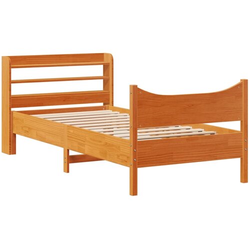 Maison Chic Posteljni okvir - Enojna postelja - Postelja za odrasle z vzglavjem vo&amp;scaron;čeno rjava 90x200 cm borovina, (21695394) Slike