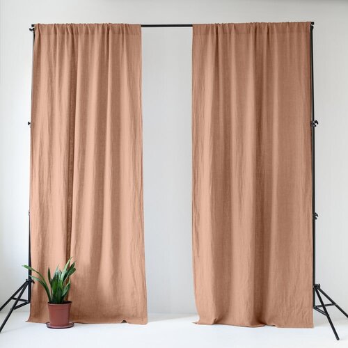Linen Tales Ružičasta/smeđa lanena zavjesa 140x330 cm Cafe Creme – Cene