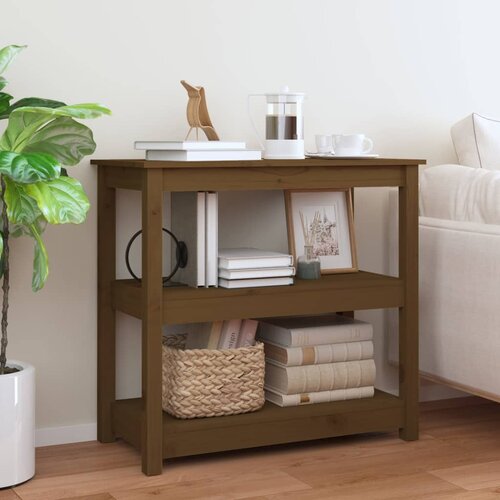VidaXL Konzolna mizica medeno rjava 80x40x74 cm trdna borovina Slike