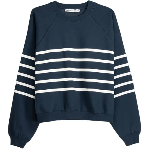Bershka Sweater majica morsko plava / bijela