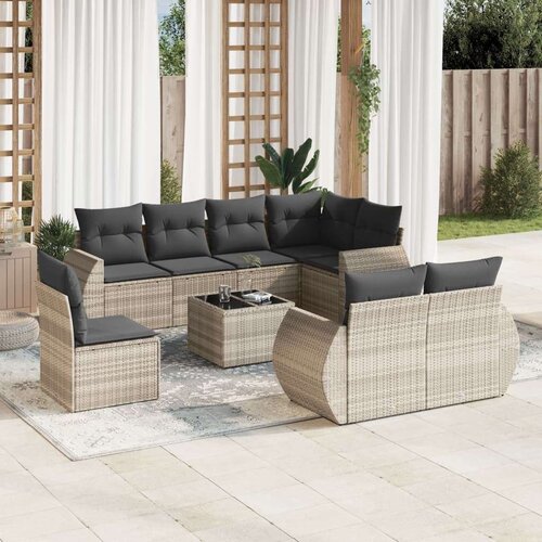 VidaXL 9-dijelni set vrtnih sofa od poliratana s jastucima svjetlosivi Slike