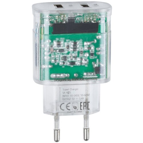  Zidni polnilec RivaPower VA4125 TD2 prozoren 3,4A / 2xUSB + kabel MFi Lightning 1.2m Slike