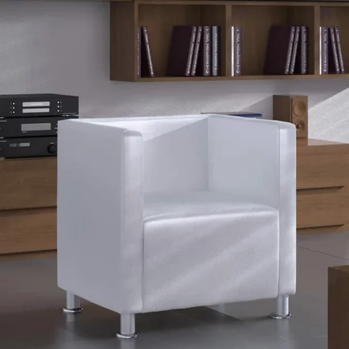 vidaXL Kockast fotelj belo umetno usnje, (20821719)
