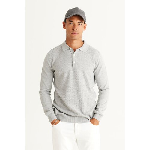 ALTINYILDIZ CLASSICS Men's Gray Standard Fit Normal Cut Polo Neck Jacquard Knitwear Sweater Cene