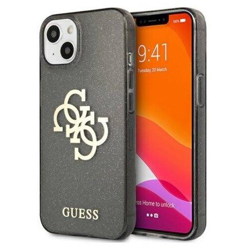 Guess GUHCP13MPCUGL4GBK big logo silikonski ovitek za iphone 13 6.1 - z zlatimi ble&amp;scaron;čicami Slike