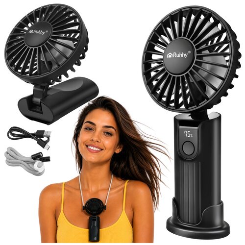 Mini prenosni ventilator - ročni/namizni/okoli vratu, USB‑C, 2400 mAh Cene