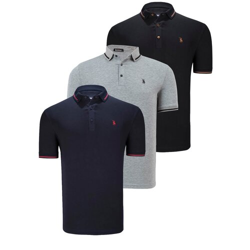 Dewberry TRIPLE SET T8586 MEN'S T-SHIRT-BLACK-NAVY-GREY Cene