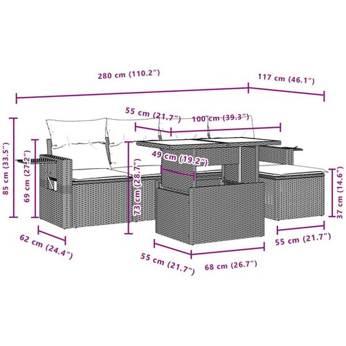 VidaXL 6-dijelni set vrtnih sofa od poliratana s jastucima sivi Slike
