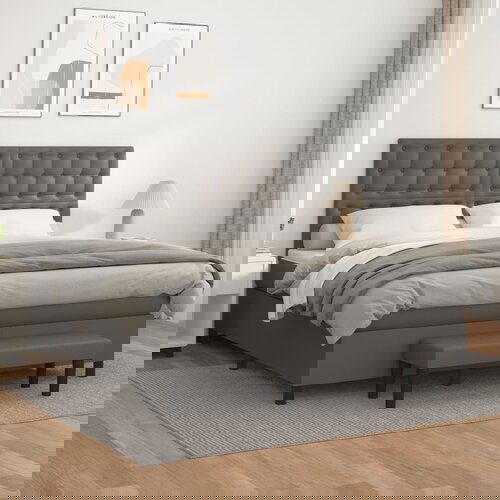  The Living Store Box spring postelja z vzmetnico siva 180x200 cm umetno usnje - Box Spring Postelja, (21517272) Slike