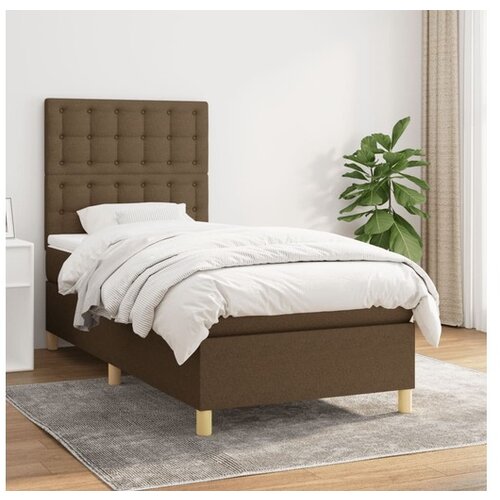 VidaXL Krevet s oprugama i madracem tamnosmeđi 90 x 190 cm od tkanine Slike