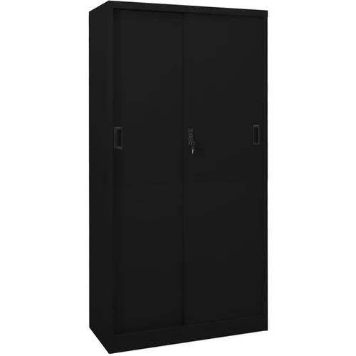  Pisarniška omara z drsnimi vrati črna 90x40x180 cm jeklo