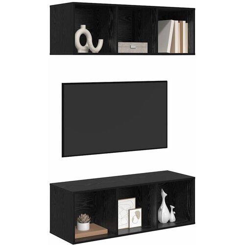  Set TV komoda Zidne 2 pcs Crni hrast 37 x 37 x 107 cm Slike