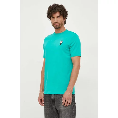 Karl Lagerfeld Majica kratkih rukava za muškarce, boja: zelena, s aplikacijom