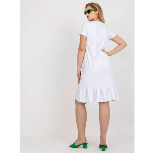 Fashion Hunters Plus size white cotton dress with a ruffle at the back