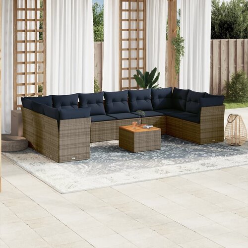 VidaXL 11-dijelni set vrtnih sofa od poliratana s jastucima sivi Slike