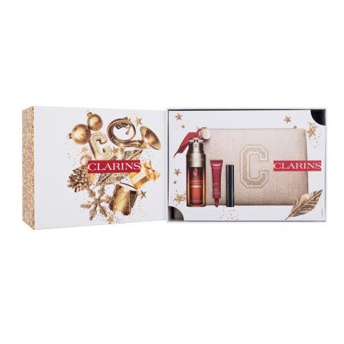 Clarins Double Serum Light Texture Set serum za obraz Double Serum Light Texture 50 ml + krema za okoli oči Total Eye Lift 7 ml + maskara Supra Lift & Curl Mascara 01 intense black 3 ml + kozmetična torbica za ženske Cene