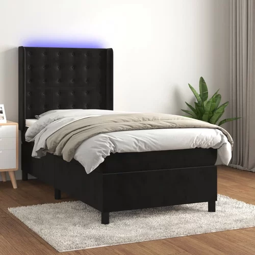  Krevet box spring s madracem LED crni 90x200 cm baršun